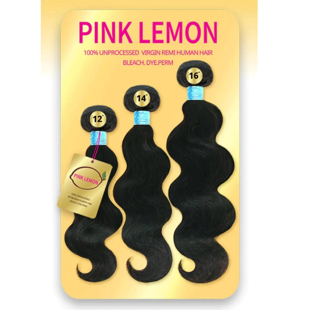 PINK LEMON 100% 13A UNPROCESSED VIRGIN HUMAN HAIR 3- BUNDLE PACK - BODYWAVE