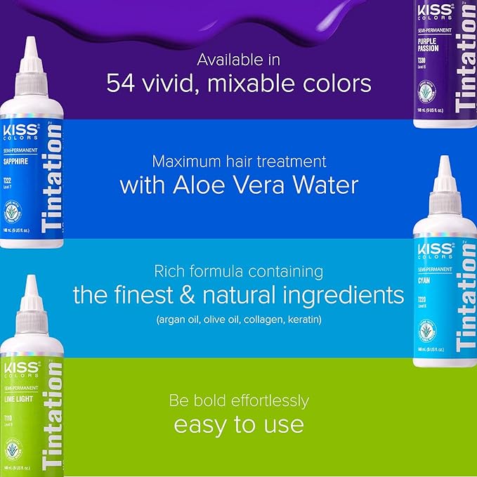 KISS COLORS & CARE - SEMI PERMANENT HAIR DYE - TITANIUM COLLECTION - 5 FL OZ