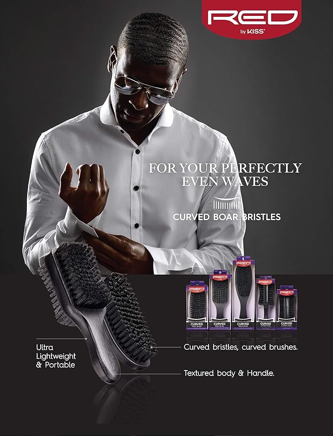 RED BY KISS - 2 SIDED PALM 100% BOAR BRUSH - SOFT & HARD BRISTLES