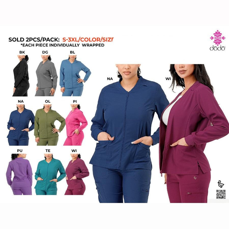 Dodo Scrub Jacket – Zip Front (2 Pcs Pack, S–3XL, Multiple Colors)