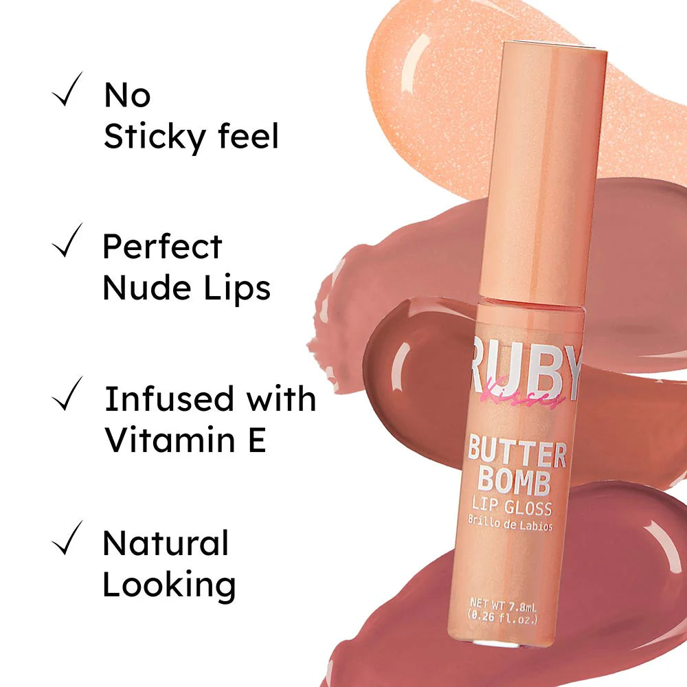 Ruby Kisses Butter Bomb Lip Gloss – With Jojoba Oil, Shea Butter & Vitamin E