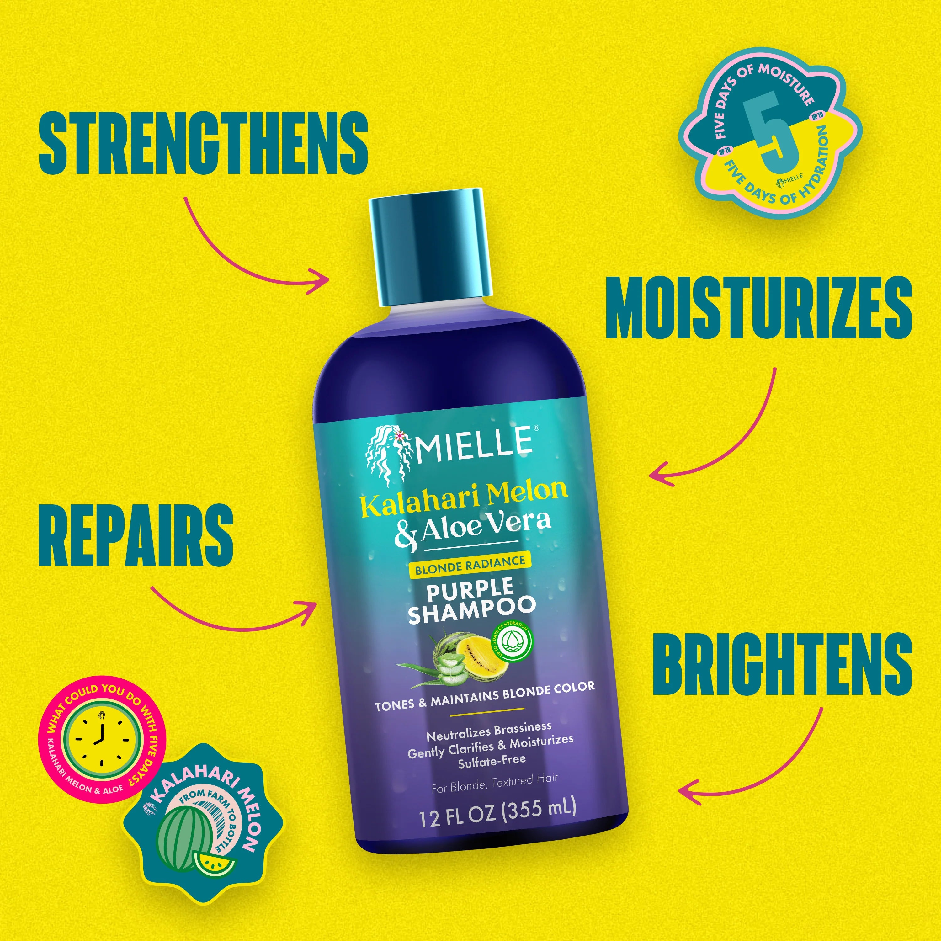 Mielle Kalahari Melon & Aloe Vera Blonde Radiance Purple Shampoo 12 oz