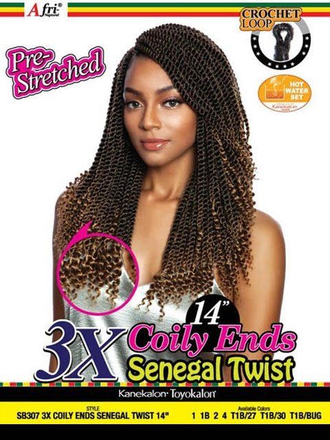 Mane Concept Synthetic Afri Naptural Crochet Braid - SB307 3X COILY ENDS SENEGAL TWIST 14" - Hollywood Beauty STL