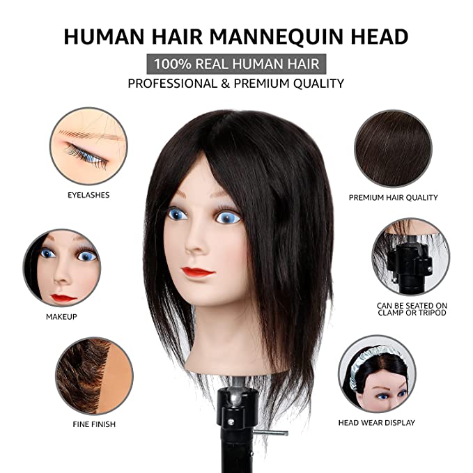 STUDIO LIMITED 100% Human Hair Mannequin Head Cosmetology Barber Salon Practice Mannequin Personal Student Tool (10'' Female) Find Your New Look Today!
