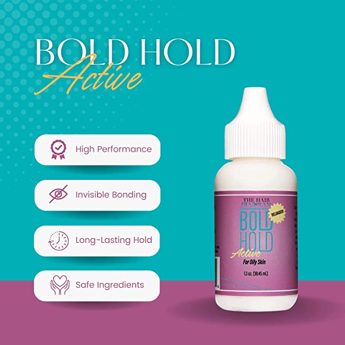The Hair Diagram - Bold Hold Active Reloaded - Strong Hold Glue for Wigs and Hair Systems - Invisible Bonding - Formulated for Oily Skin - Non Toxic - Humidity Resistant & Waterproof - 1.3oz Find Your New Look Today!