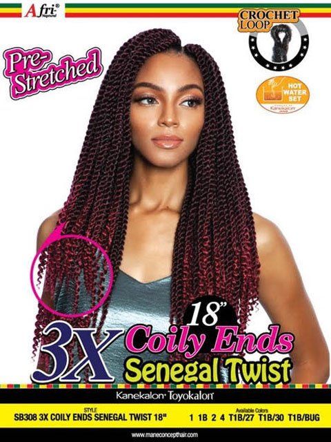 Mane Concept Synthetic Afri Naptural Crochet Braid - SB308 3X COILY ENDS SENEGAL TWIST 18" - Hollywood Beauty STL